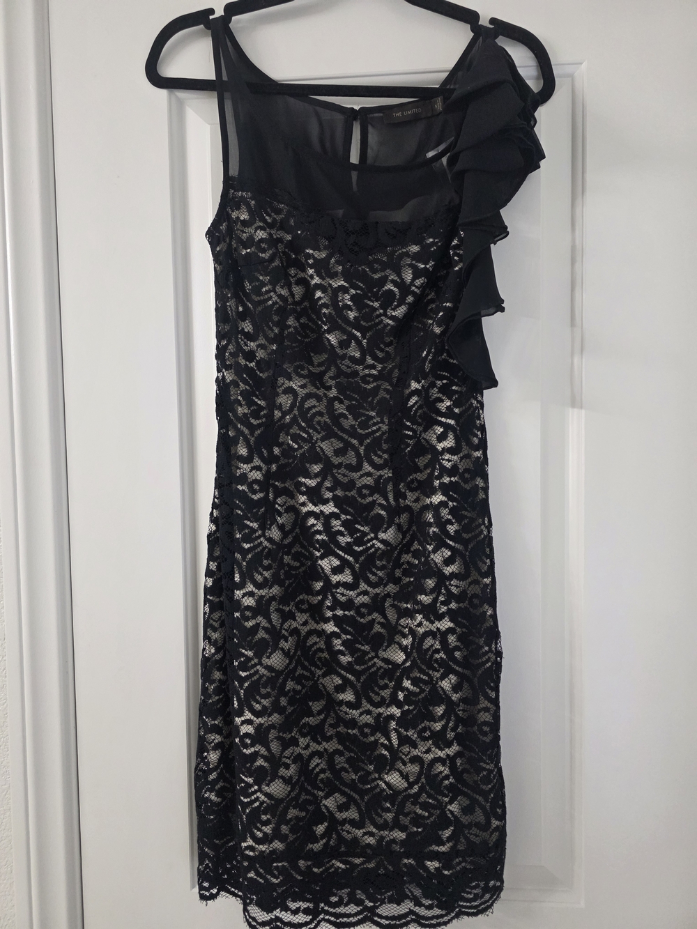 The Limited Black Lace One-Shoulder Ruffle Dress